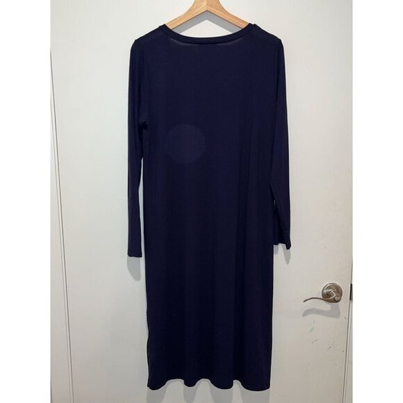 Eileen Fisher Womens Navy Blue V-Neck Long-Sleeve Midi Dress S - Picture 7 of 10